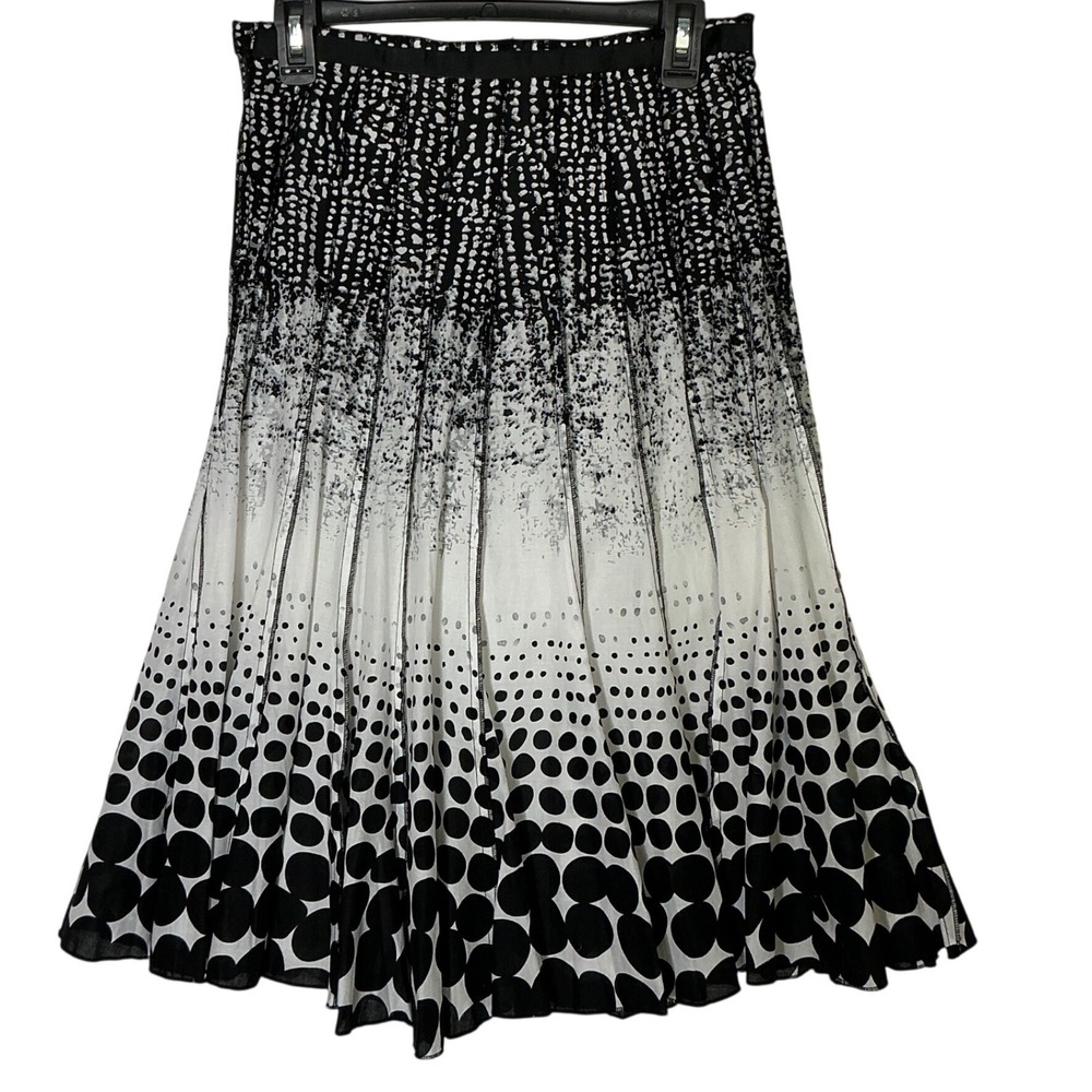 Black White Pleated Midi Skirt Polka Dot Abstract A Line Boho Artsy Medium - Picture 3 of 7